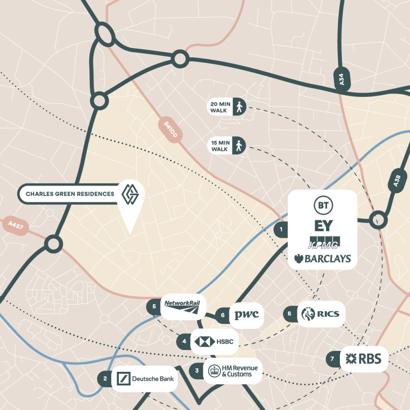 A map detailing the location of Charles Green Residences and other local points of interest.